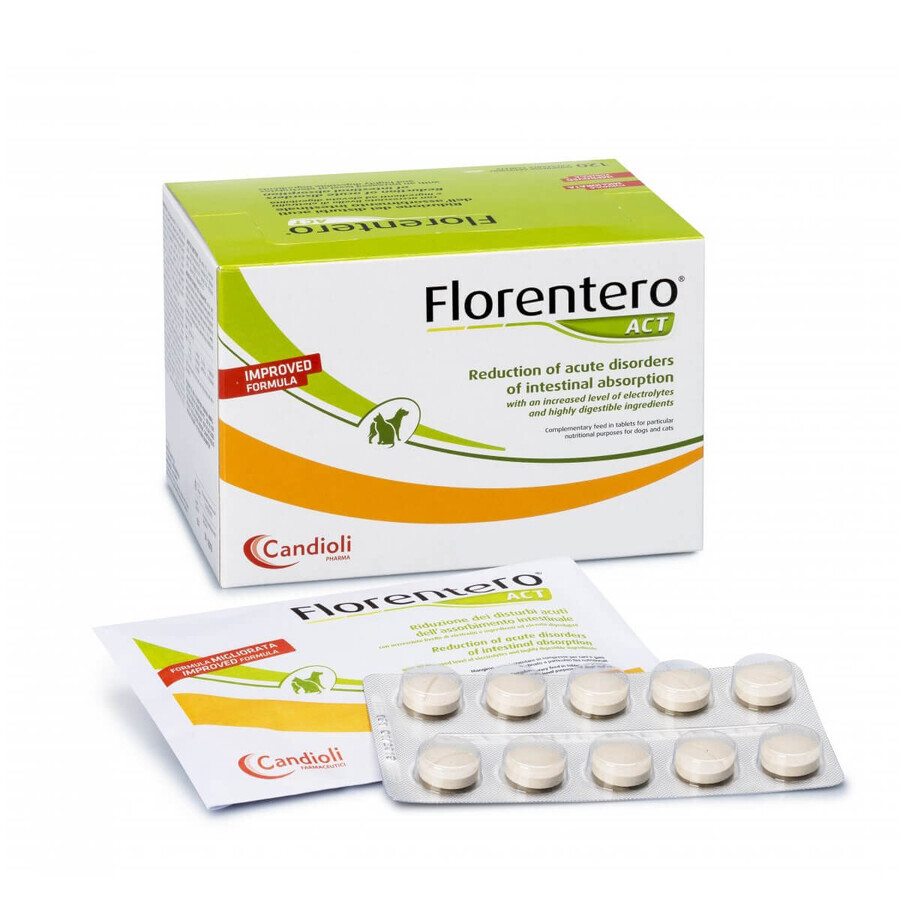 Suplemento para estabilizar la digestión fisiológica con pre y probióticos para perros y gatos Florentero Act, 10 comprimidos, Candioli