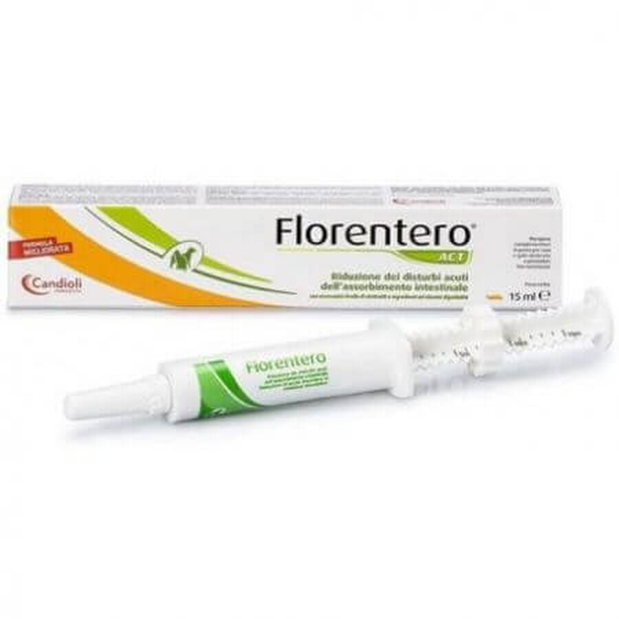 Suplemento para estabilizar la digestión fisiológica con pre y probióticos para perros y gatos Florentero Act, 15 ml, Candioli