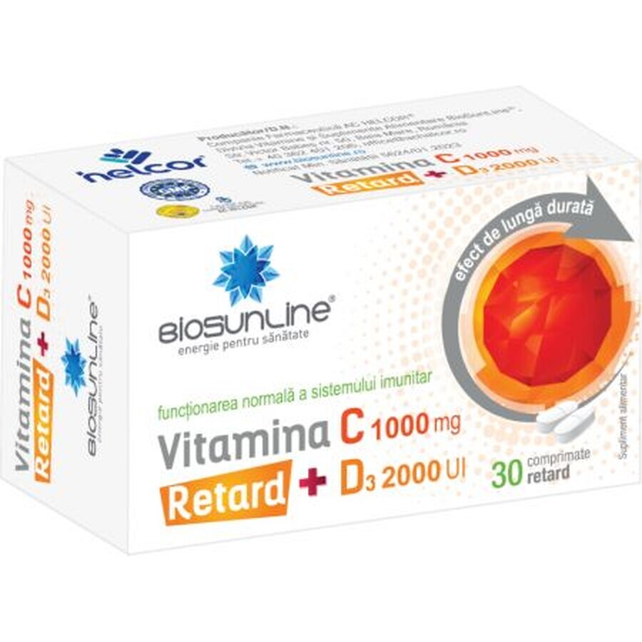 Vitamina C 1000 mg + D3 2000 IU Retard Biosunline, 30 comprimidos, AC Helcor