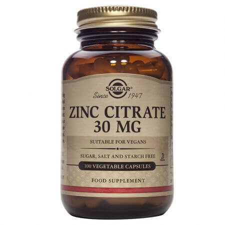 Citrato de zinc, 30 mg, 100 cápsulas, Solgar