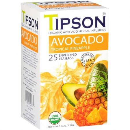 Té ecológico de aguacate y piña, 25 bolsitas, Tipson