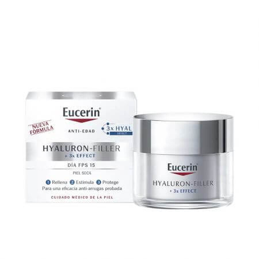 Eucerin Hyaluron Filler Tagescreme für trockene Haut mit dreifachem Anti-Aging-Effekt, 50 ml