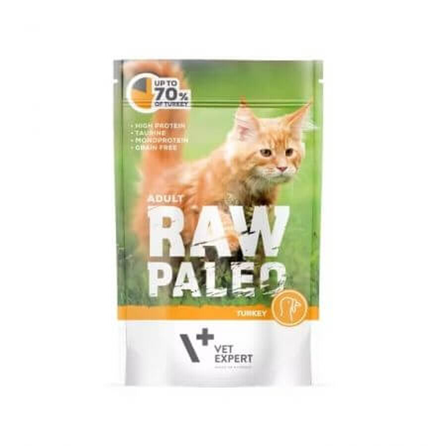 Comida húmeda con carne de pavo para gatos adultos Raw Paleo, 100 g, VetExpert