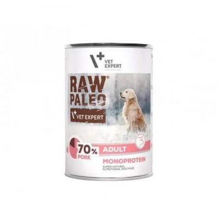 Comida húmeda de cerdo para perros adultos Raw Paleo, 400 g, VetExpert