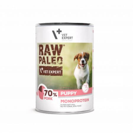 Comida húmeda de cerdo para perros Raw Paleo Paleo Puppy, 400 g, VetExpert