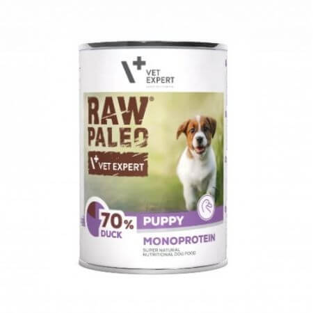 Comida húmeda de carne de pato para perros Raw Paleo Paleo Puppy, 400 g, VetExpert