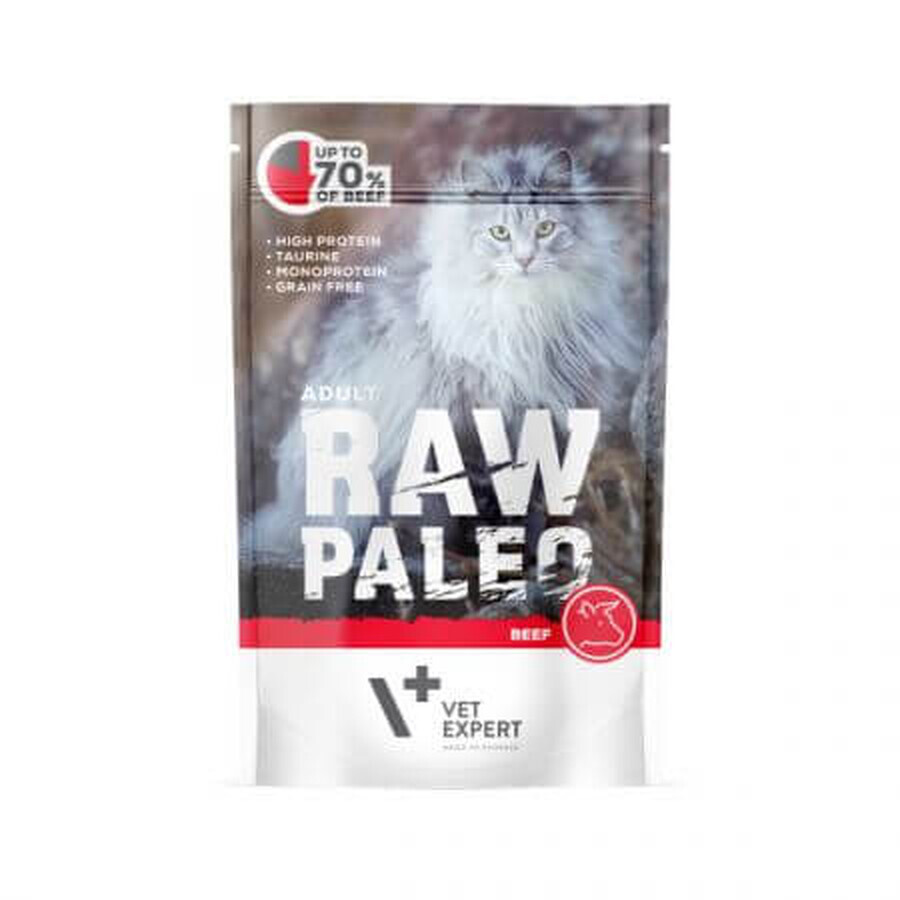 Natvoer met rundvlees voor volwassen katten Rauw Paleo, 100 g, VetExpert