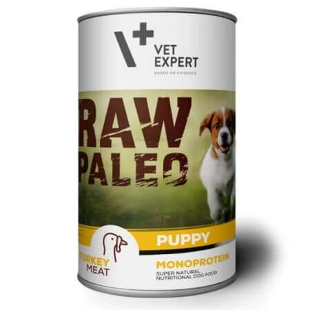 Comida húmeda con pavo para perros Puppy Raw Paleo, 400 g, VetExpert