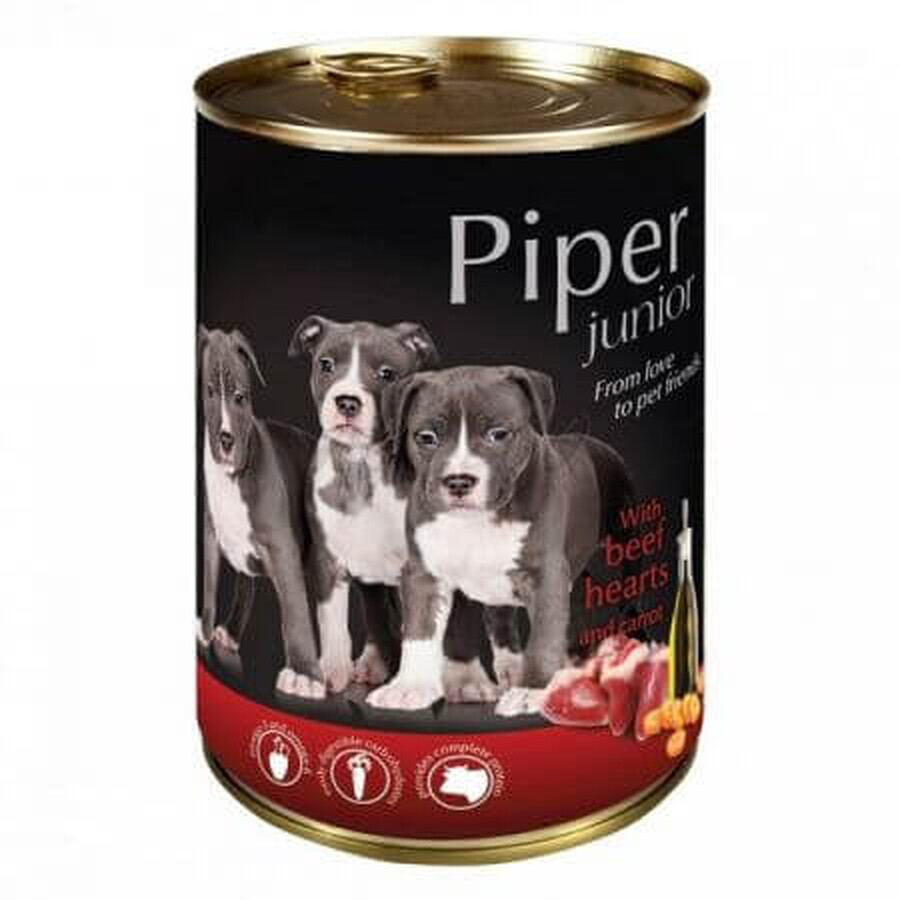 Comida húmeda con corazón de ternera y zanahorias para perros, 400 g, Piper Junior