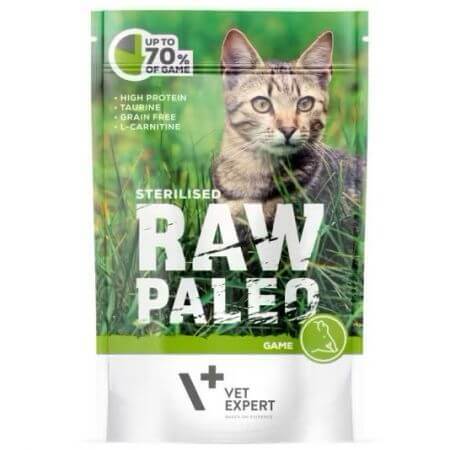 Comida húmeda para gatos esterilizados Raw Paleo, 100 g, VetExpert