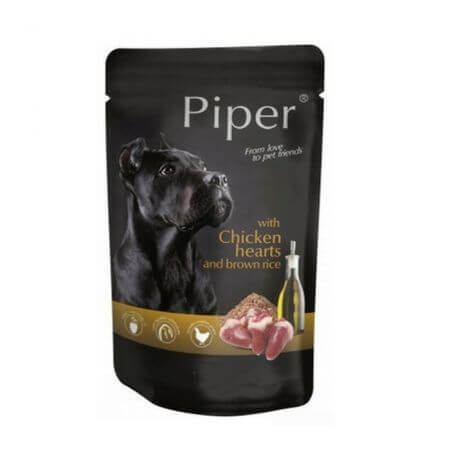 Wet food for dogs with chicken hearts and brown rice Adult, 150 g, Pepper