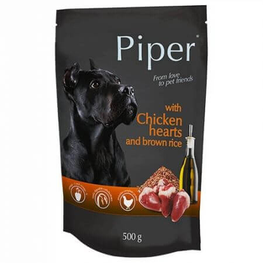 Hundenassfutter mit Hühnerherzen und braunem Reis Adult, 500 g, Piper