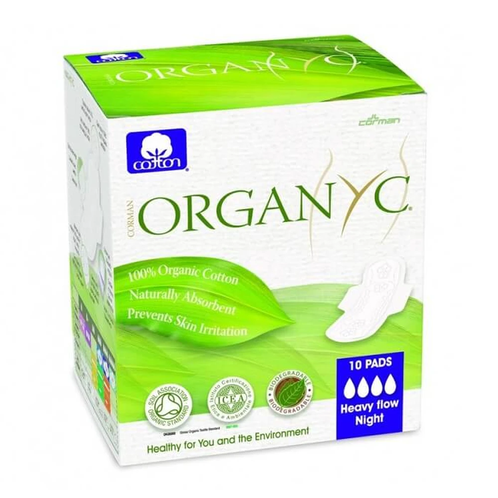 Compresas íntimas de algodón orgánico, 10 unidades, Organyc