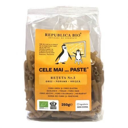 Pasta ecológica sin gluten de arroz, maíz y trigo sarraceno Receta nº 3, 250 g, Organic Republic