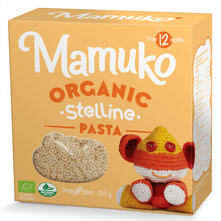 Pasta de trigo duro ecológica en forma de estrella para niños, +12 meses, 320 g, Mamuko