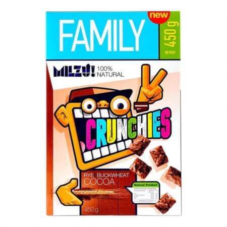 Cereales con centeno y cacao Crunchies, 450 g, Milzu