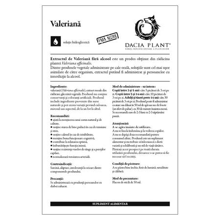 Estratto naturale di valeriana senza alcool, 50 ml, pianta di Dacia