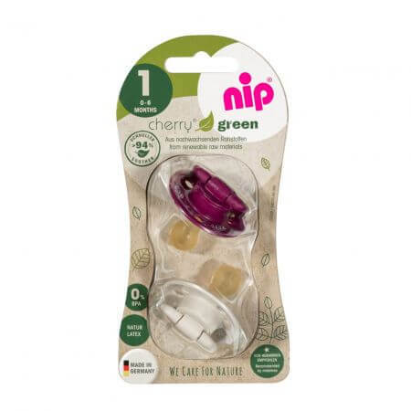 Set 2 ciucci con tettarella in lattice naturale Cherry Green Girl, 0 - 6 mesi, Nip