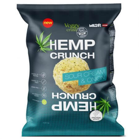 Organic protein snack with cream and onion Hemp Crunch, 100 g, Veggy Crush