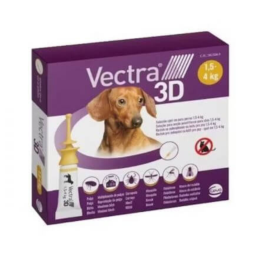 Controllo antiparassitario esterno per cani tra 1,5-4 kg Vectra 3D, 3 pipette, Ceva Sante