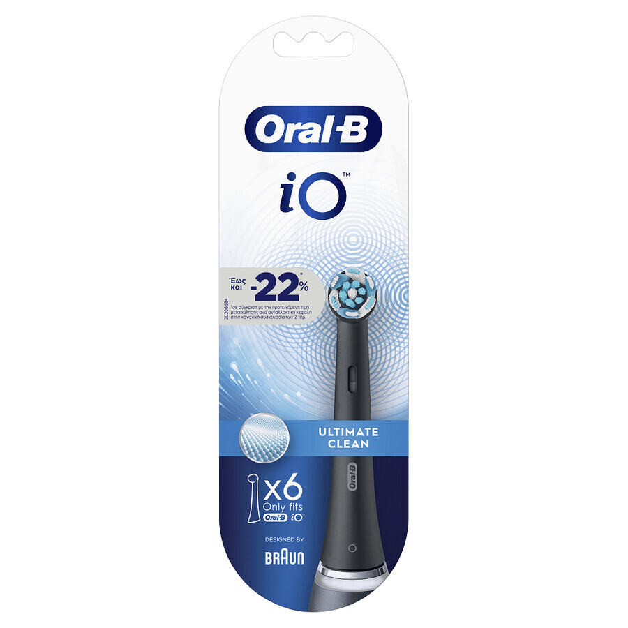 Recambios de cepillo de dientes eléctrico iO Ultimate Clean Negro, 6 piezas, Oral-B