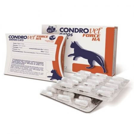 Adjuvant supplement for restoring joint comfort in cats Condrovet Force HA, 45 capsules, Bioiberica