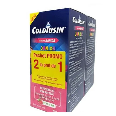 Coldtusin Junior, fast-acting cough syrup, with natural ingredients, Perrigo, 2x 120 ml