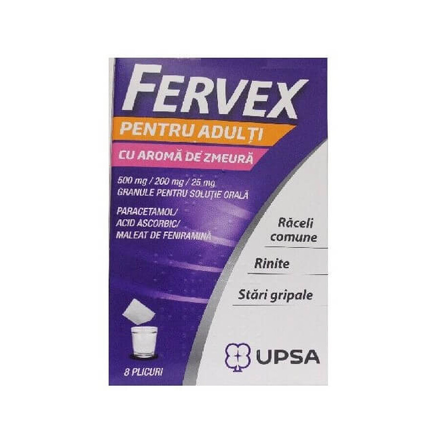 Fervex para adultos con sabor a frambuesa, 8 sobres, Upsa