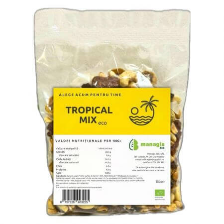 Bio-Frucht-Nuss-Schokoladen-Mix Tropical, 250 g, Managis