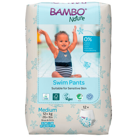 Pañal para el baño, Talla M, +12 kg, 12 piezas, Bambo Nature