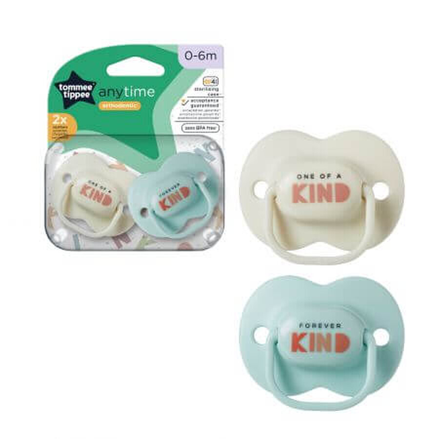 Chupetes Anytime Orthodontic, 0 - 6 meses, Blanco / Azul, 2 pzs, Tommee Tippee