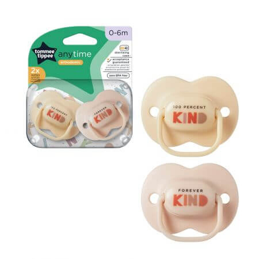 Chupetes ortodónticos Anytime, 0 - 6 meses, Beige, 2 pzs, Tommee Tippee