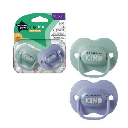 Chupetes ortodónticos Anytime, 18 - 36 meses, Verde / Azul, 2 pzs, Tommee Tippee