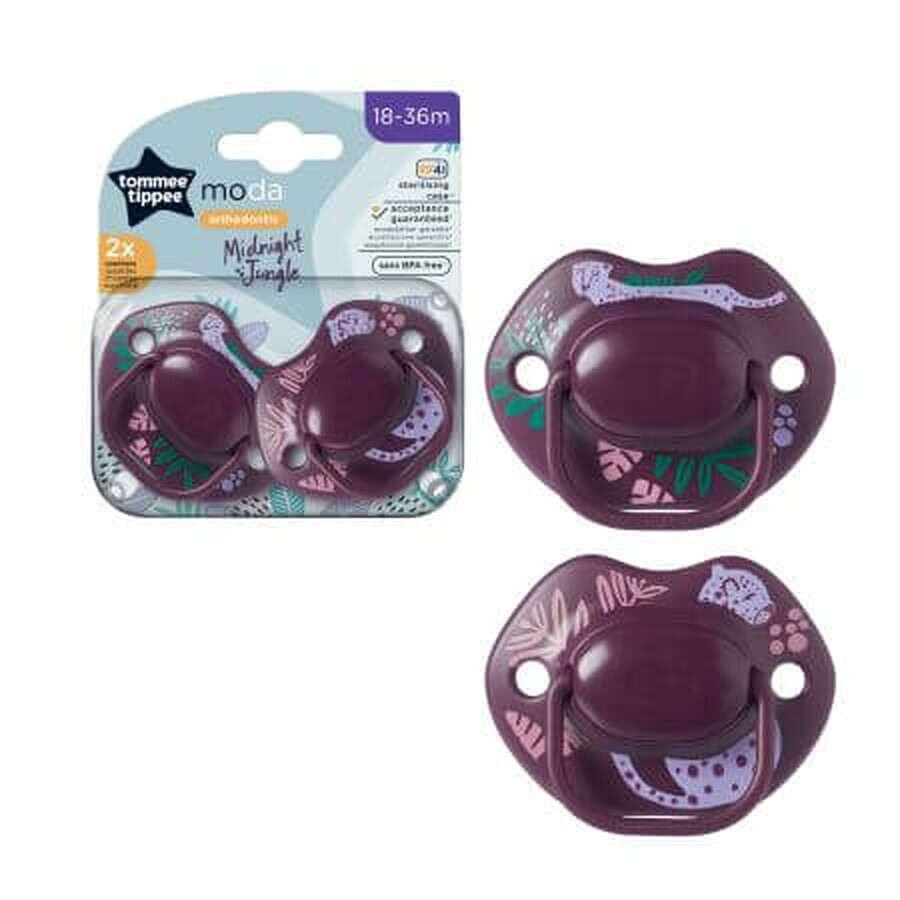 Chupetes ortodónticos de moda, 18 - 36 meses, Morado, 2 pzs, Tommee Tippee