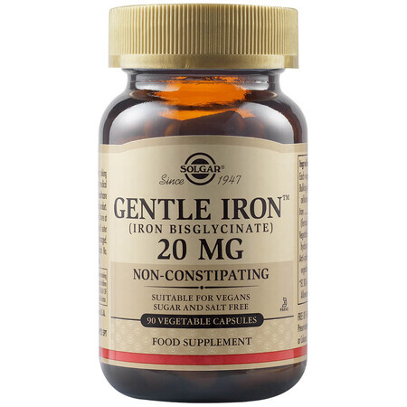 Fier cu acțiune blândă Gentle Iron 20 mg, 90 capsule, Solgar