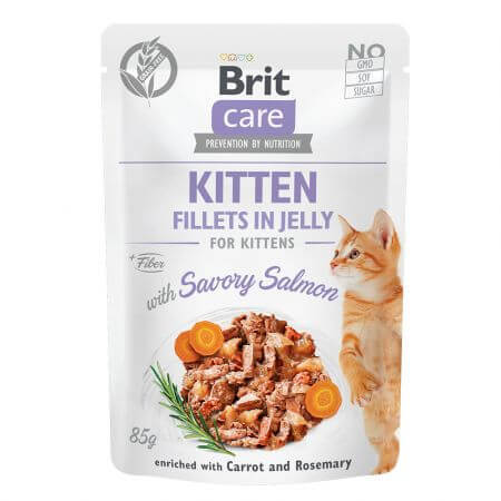 Comida húmeda con salmón para gatos Brit Care Cat Pouch Kitten, 85 g, Brit