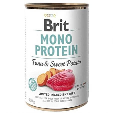 Comida húmeda para perros con atún y batata Mono Protein, 400 g, Brit