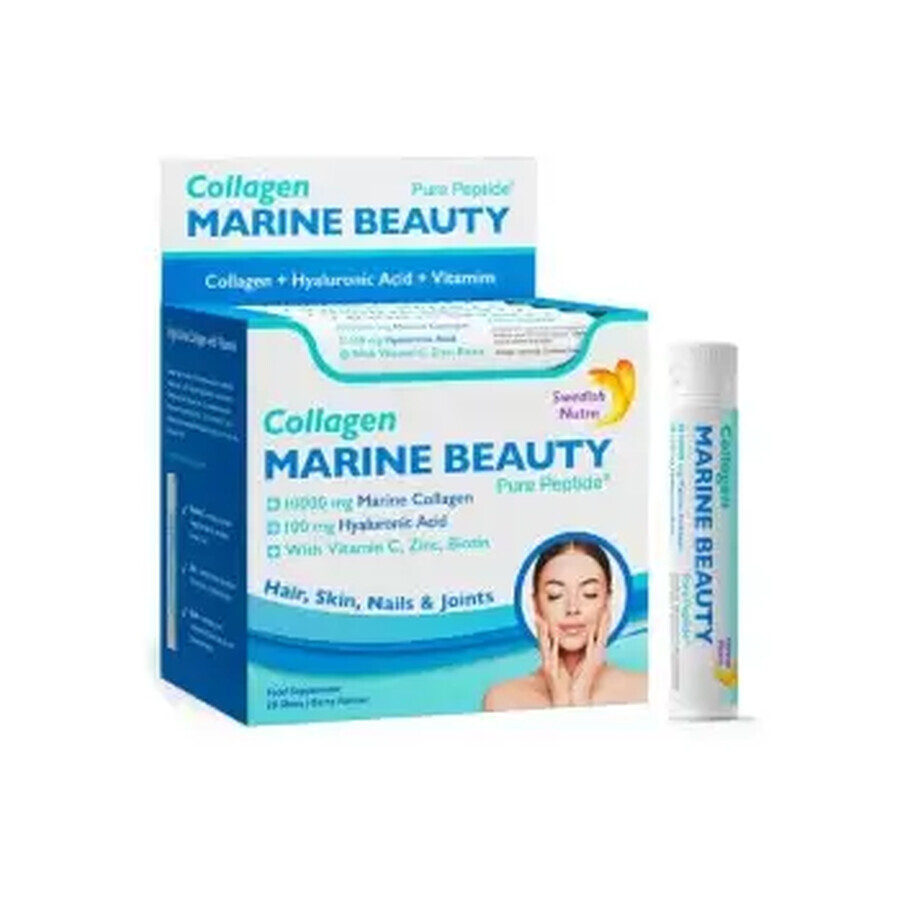 MARINE BEAUTY Collagène marin hydrolysé liquide, Type 1 et 3, 20 flacons, Swedish Nutra