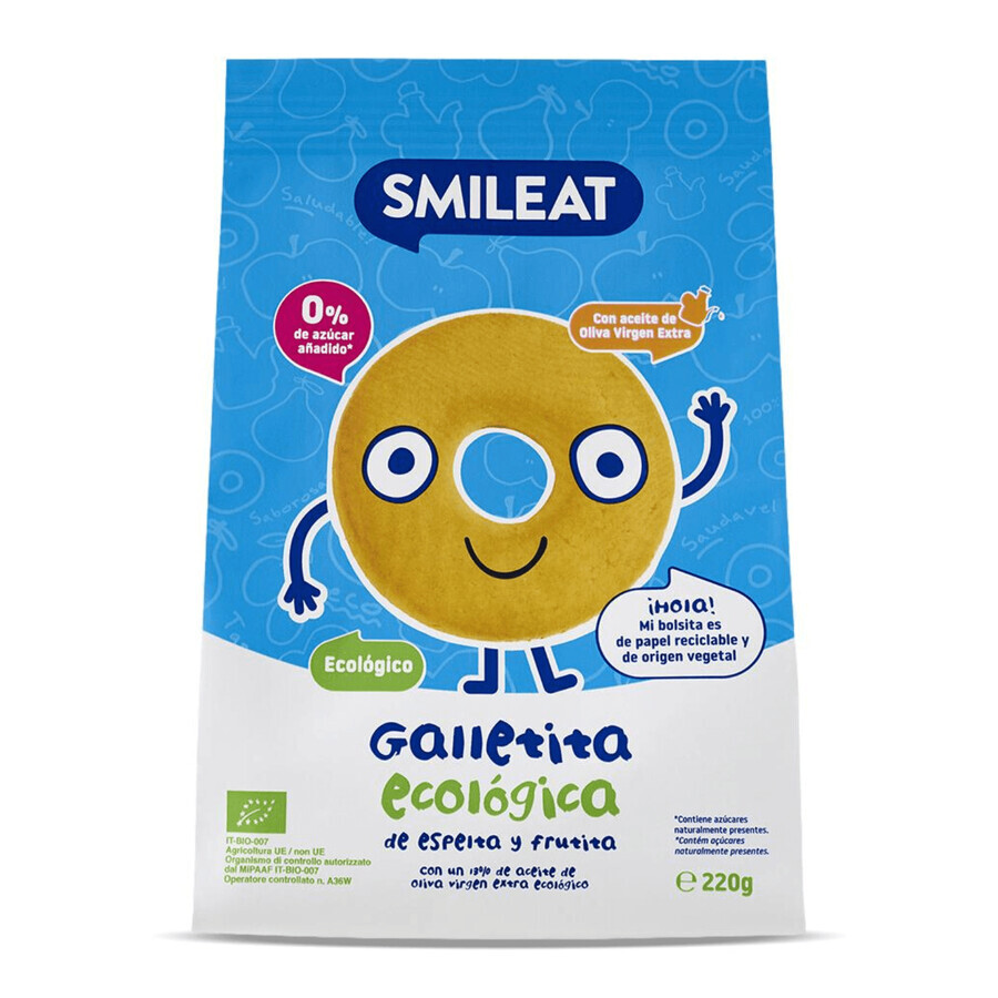 Galletas circulares de trigo y manzana, +6 meses, 220 g, Smileat