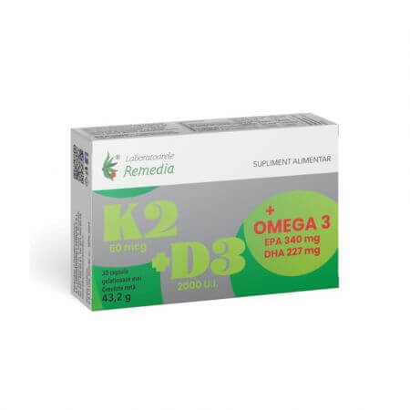 K2+D3+Omega 3, 30 comprimidos, Remedia