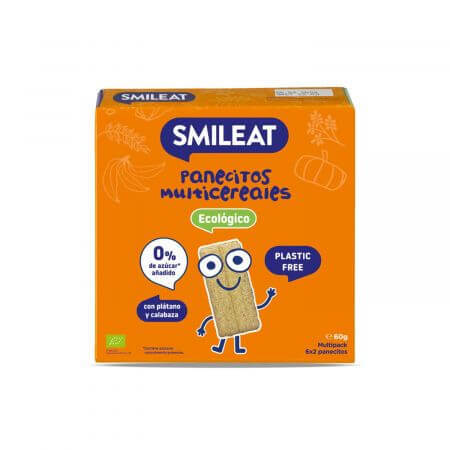 Pan bio multicereales con plátano y calabaza, +6 meses, 60 g, Smileat