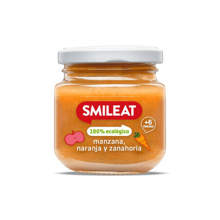 Puré ecológico de manzana, naranja y zanahoria, +6 meses, 130 g, Smileat