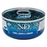 Comida húmeda para gatos con atún, calamar y gambas N&amp;D Ocean Adult, 70 g, Farmina