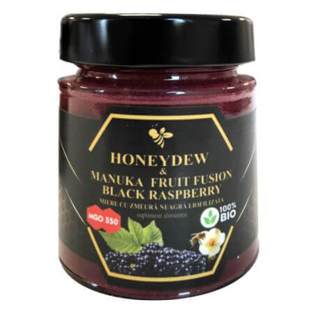 Honeydew &amp; Manuka Fruit Fuzion MGO 500 miel de frambuesa negra liofilizada bio, 200 g, Alcos Bioprod