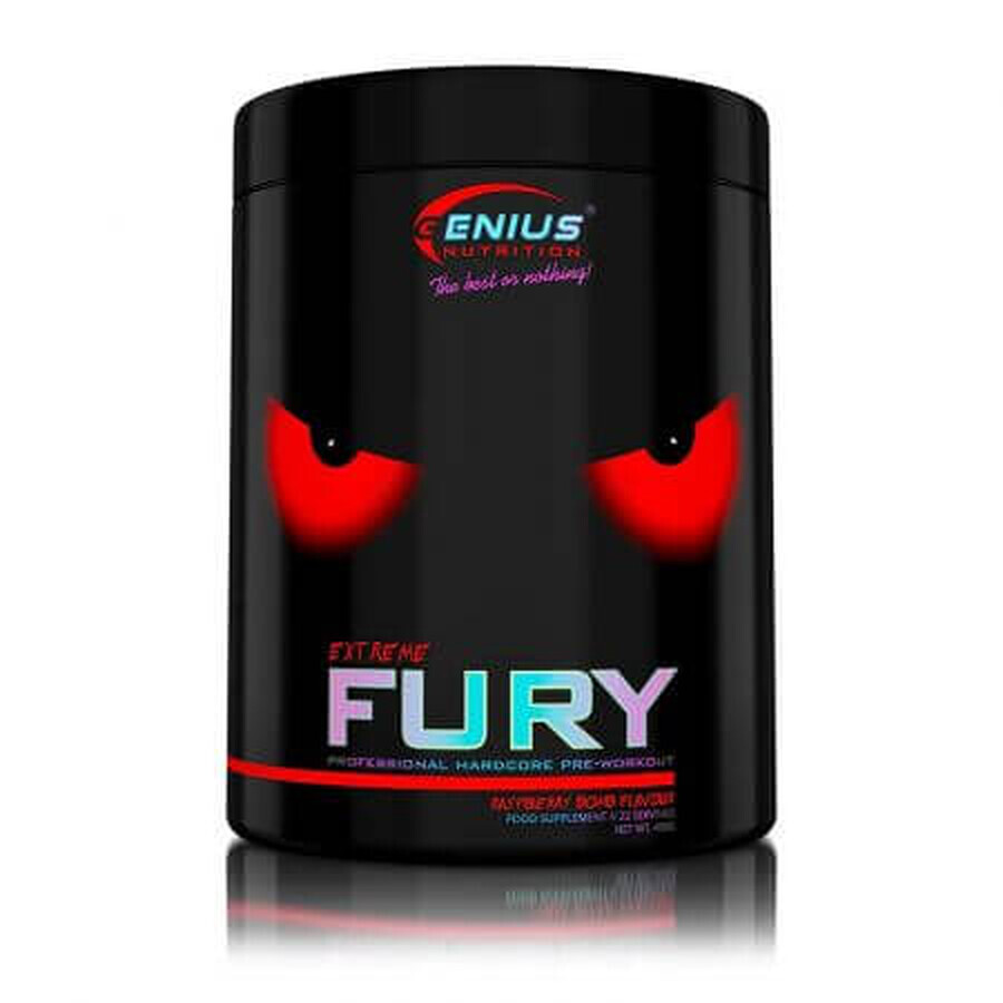 Preworkout Fury bomba extrema de frambuesa, 400 g, Genius Nutrition