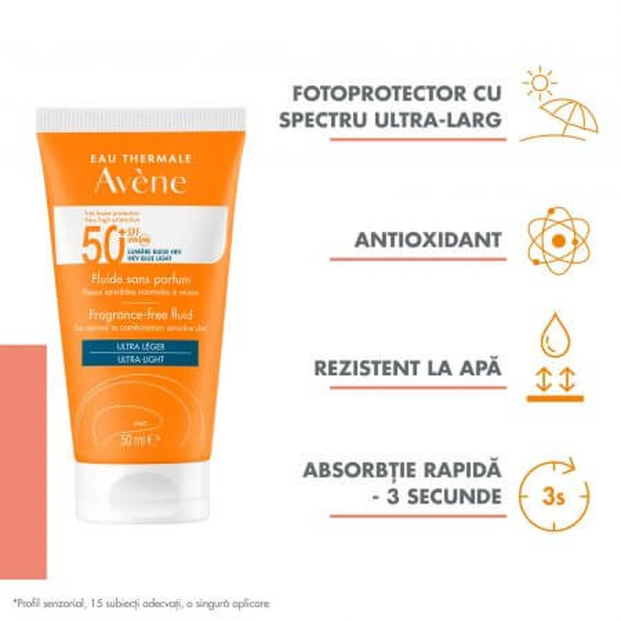 Parfümfreies Fluid für Sonnenschutz SPF 50+, 50 ml, Avene