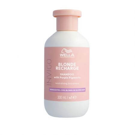 Champú con pigmento violeta para neutralizar los tonos amarillos Invigo Blonde Recharge, 300 ml, Wella Professionals