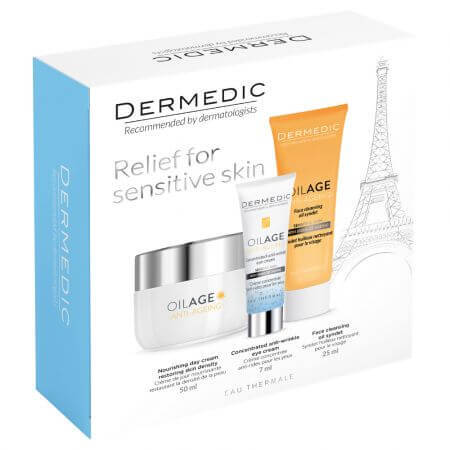 Oilage Set Pflegende Tagescreme, 50 ml + Syndet Öl, 25 ml + Augenkonturencreme, 7 ml, Dermedic 