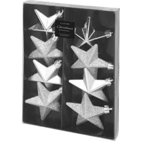 Koopman Plata Sombreada 65mm Árbol Adorno Estrellas, 8 piezas