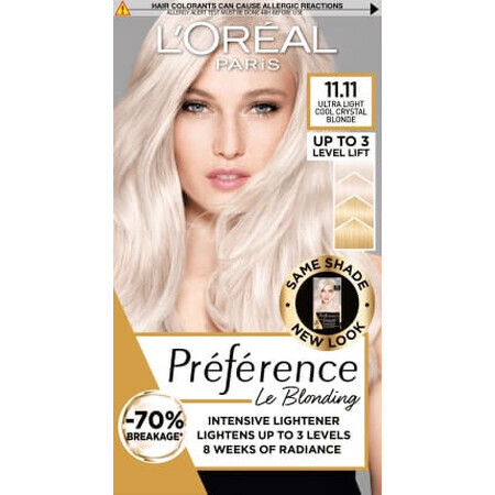 Loreal Paris Preference Le Blonding Tinte Permanente 11.11 Rubio Ultra Claro con reflejo gris, 1 ud.